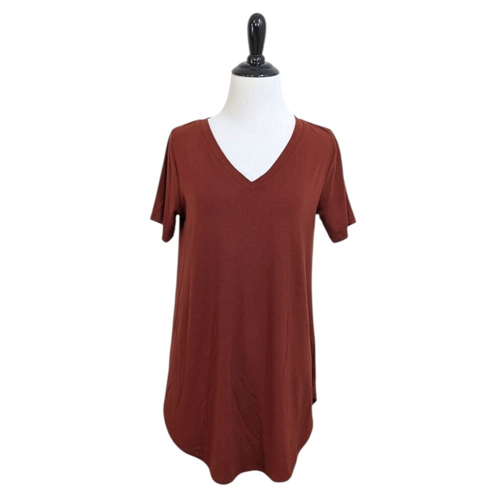 Zenana Soft Stretchy Round Hem Tunic Top - Rust Brown Red - Size Small Womens